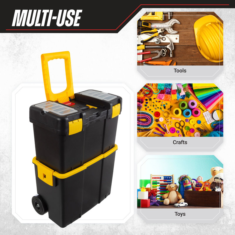 Stalwart Portable Tool Box with Wheels - 2-in-1 Tool Chest with